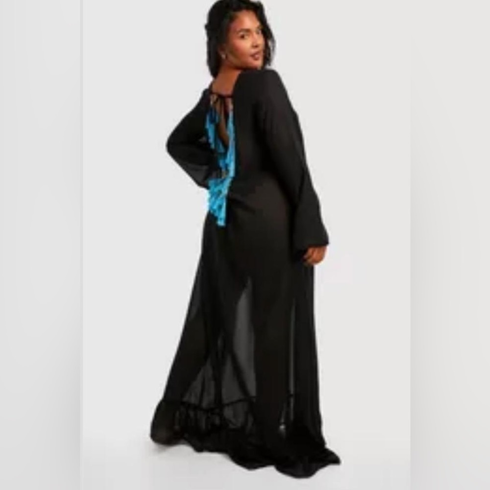 Boohoo PLUS TASSLE SCOOP BACK MAXI BEACH DRESS Sz 14